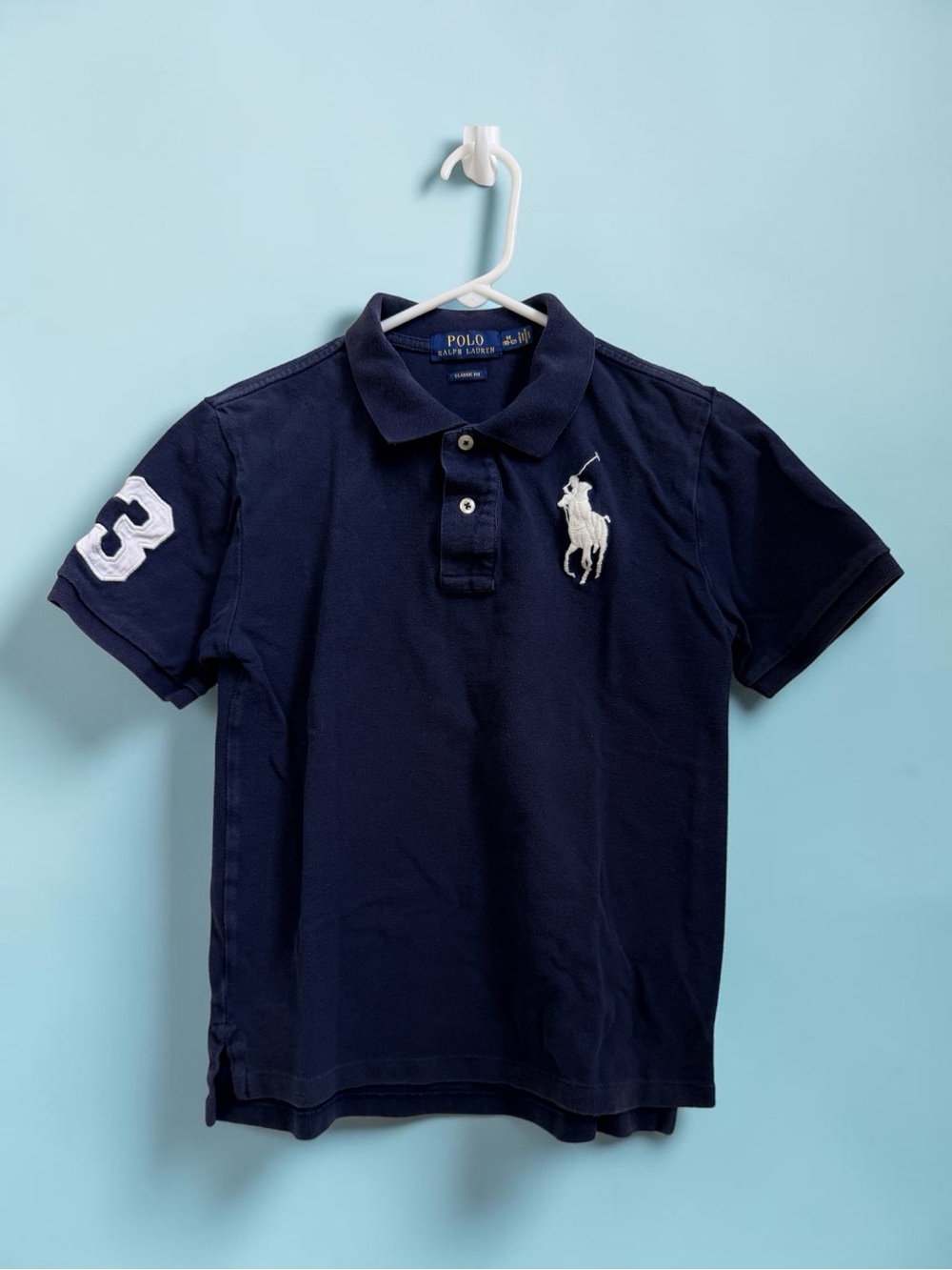 Polo Ralph Lauren Navy Blue White Pony Logo Polo Shirt Youth M Medium 10-12